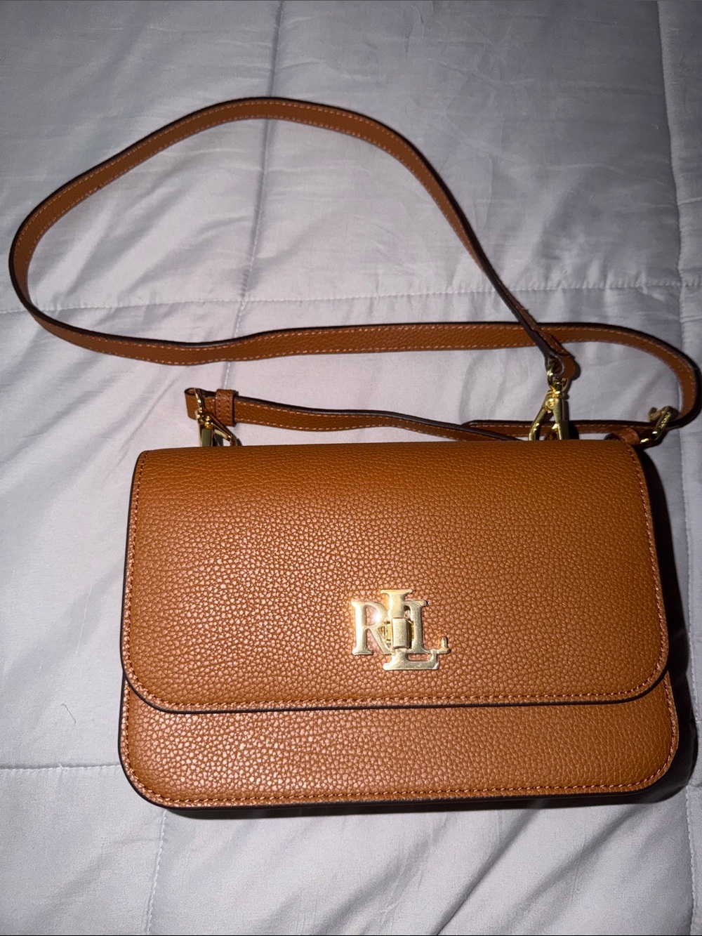 Ralph Lauren Sophee Brown Pebbled Leather Crossbody Bag